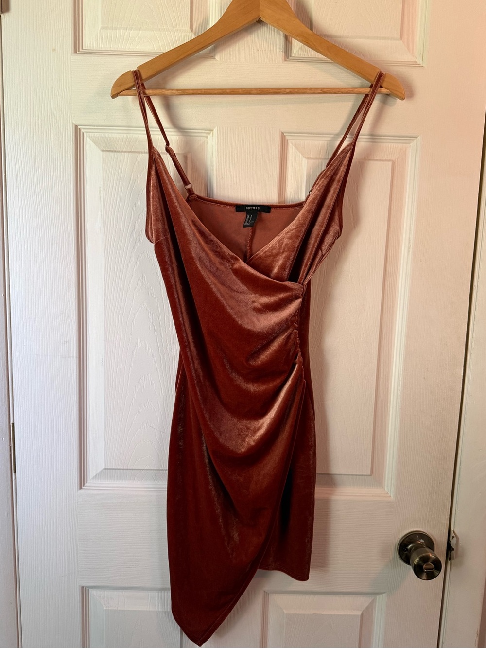 Forever 21 Rust Velvet Asymmetric Slip Dress